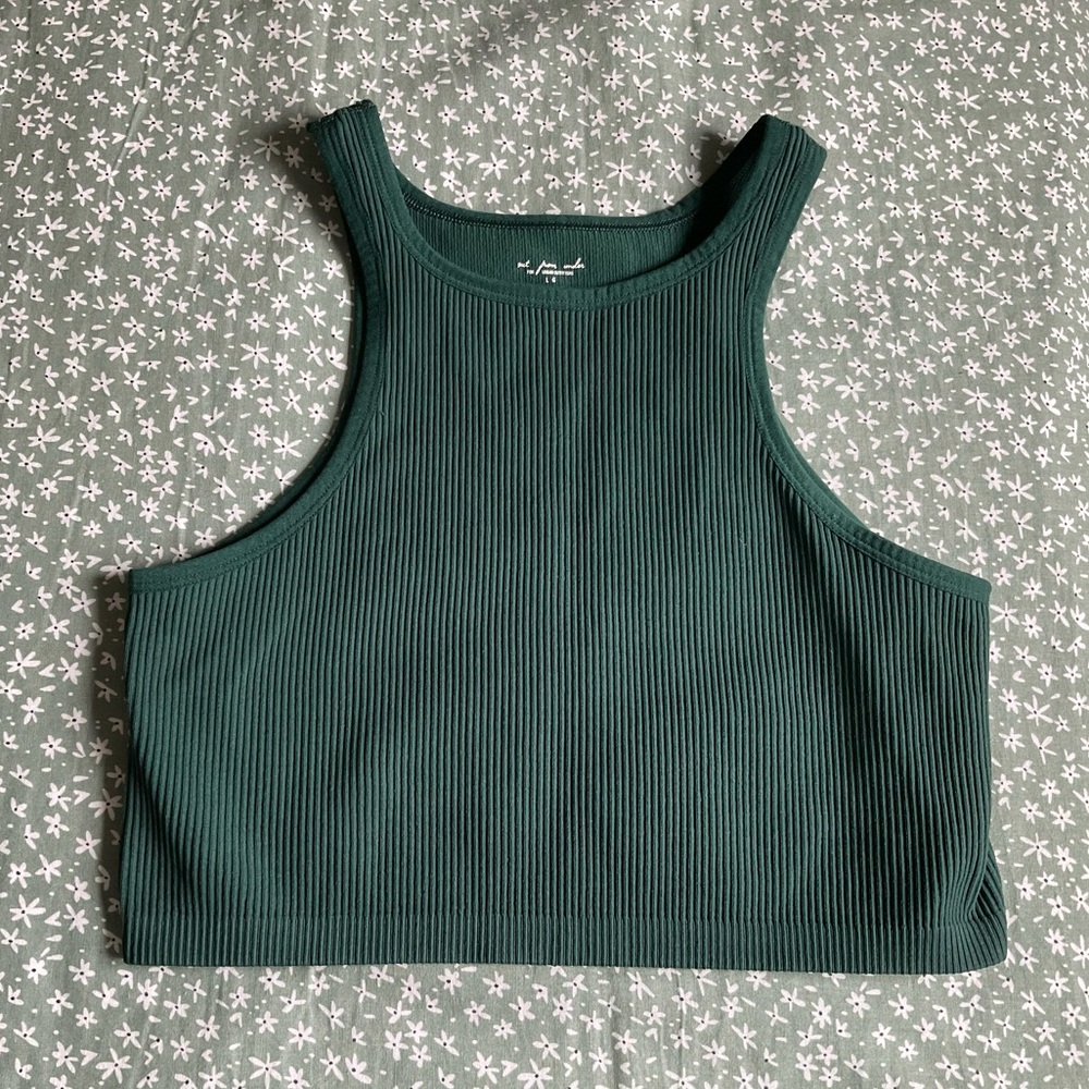Urban Outfitters Out From Under - Dark Green Ribbed High Neck Crop Top
